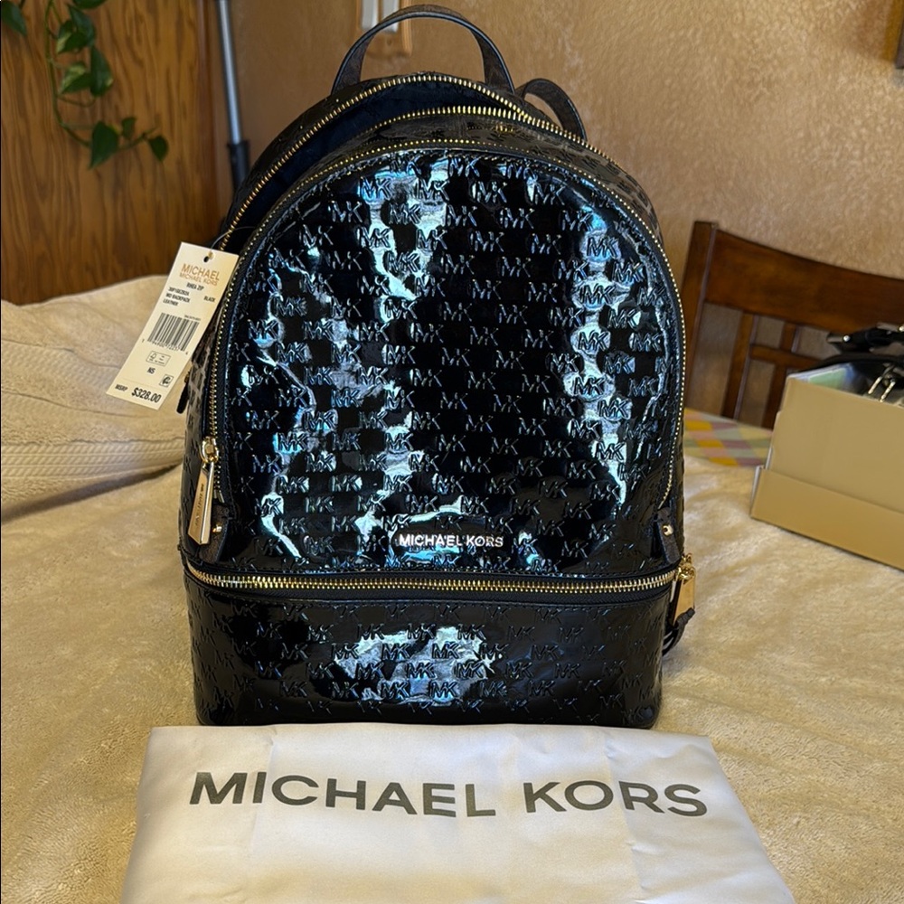 Michael Kors Black Backpack with Glossy Finish